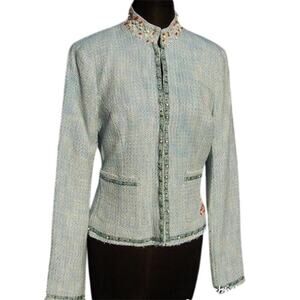 Cache Boucle Tweed Top Jacket Lined Embellished Beads Sequins Stones $198 NWT